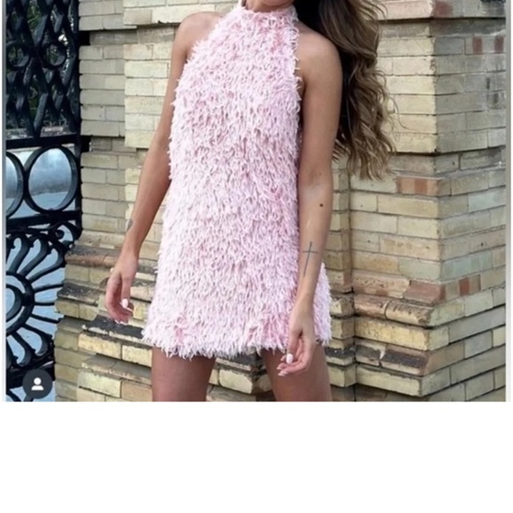Zara Bloggers Fav Light Pink Feather Halter Mini Dress limited edition - Picture 7 of 7